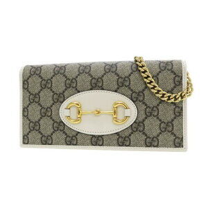 Gucci Horsebit 1955 wallet on chain GG Supreme canvas white leather trim